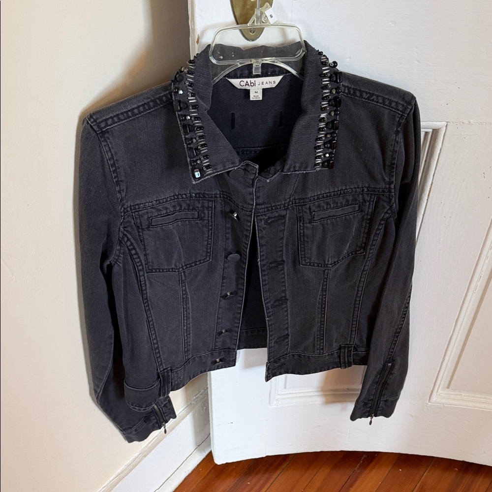 CAbi Black Jean Jacket with Studded Collar